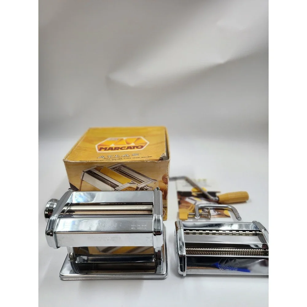 Marcato Atlas 150 Deluxe Manual Pasta Maker Machine Made in Italy Chrome Silver